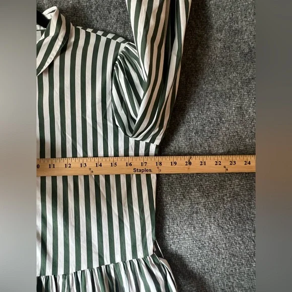 Maje Paris women striped Dress Greenwhite flared skirt formal coquette 32”waistM - Picture 4 of 16